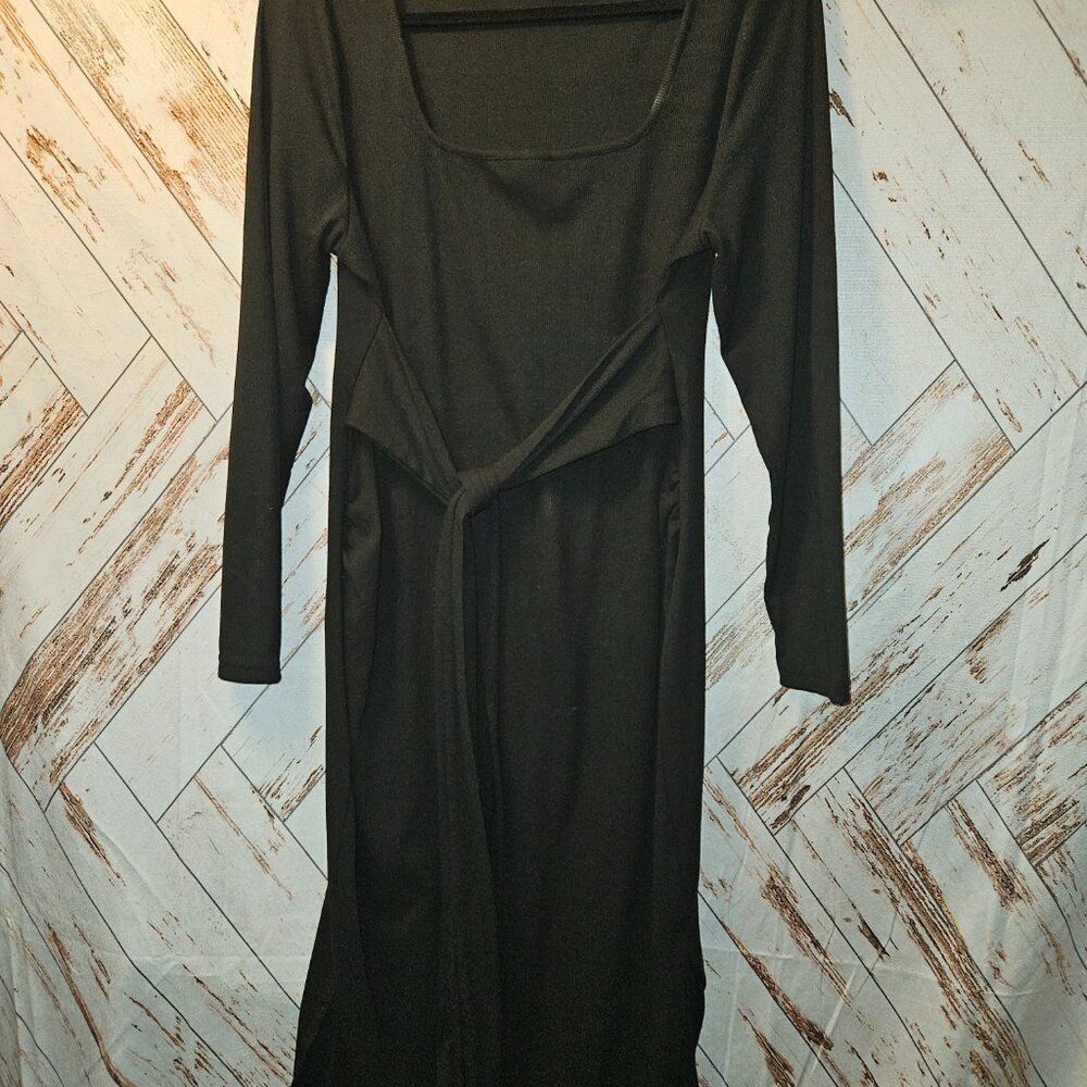 Women's Fashion Casual Long Sleeve Belted Party Sheath Pencil Dress XL BLACK